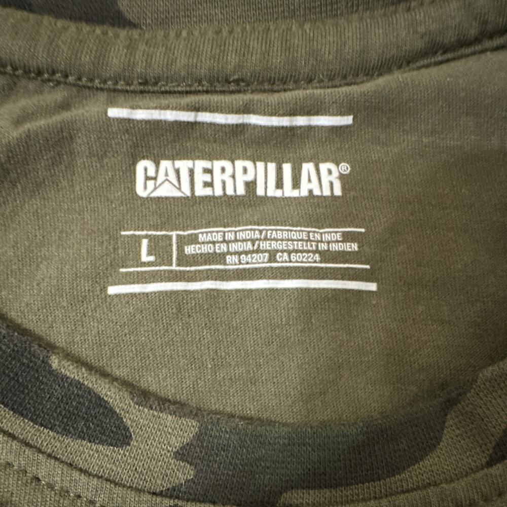 Caterpillar CAT Mens L Green Camo Logo Crew Neck Long Sleeve Cotton Jersey Tee - Picture 6 of 8
